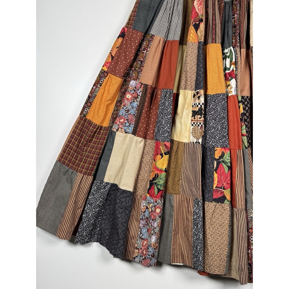 Vintage 80s Lo Jo Creations Patchwork Long Skirt Multi-Color BOHO - 27" Waist - Picture 4 of 13